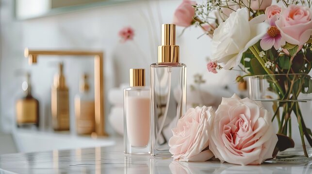 luxurious skincare and perfume products selfcare wellness concept