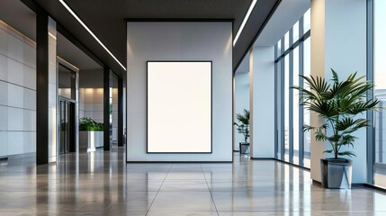 minimalist white advertisement board in modern office building showcasing blank space for product promotion aigenerated image