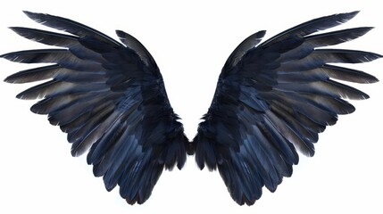 mysterious pair of black wings isolated on a plain white background symbolizing freedom and darkness cut out photo