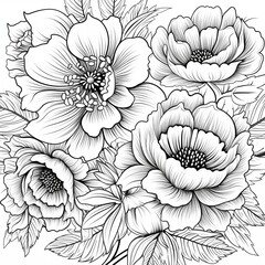 Coloring page flower and leaves