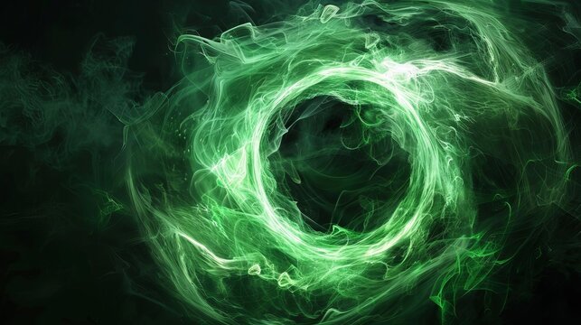 mystical green fire portal with swirling energy isolated on black background magical special effect illustration