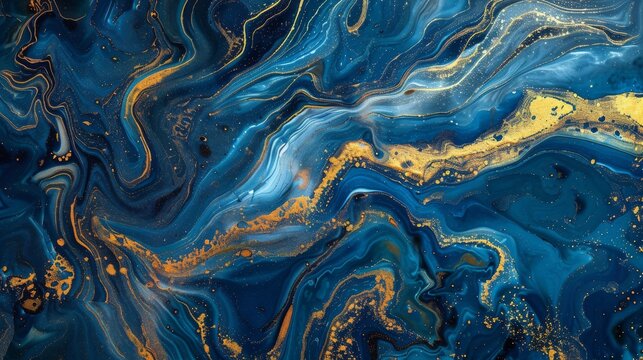 Blue and gold marbled abstract art