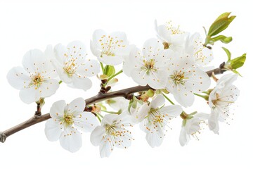 White Cherry Blossom Isolated on White Background. Beautiful Cherry Blossom Flower