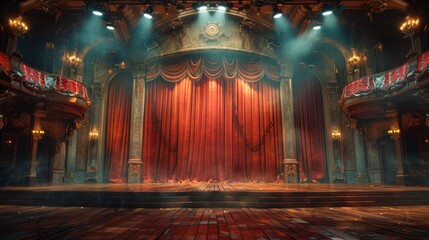 Obraz premium Classic theater stage with red curtains.