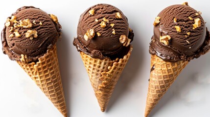 Chocolate Ice Cream Cones on a White Background