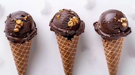 Chocolate Ice Cream Cones on a White Background