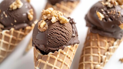 Chocolate Ice Cream Cones on a White Background