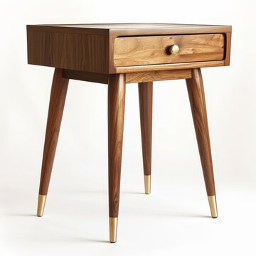 Mid Century Modern Walnut Nightstand With Brass Hardware