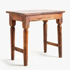 Antique Wooden Table With Turned Legs and Single Crossbar