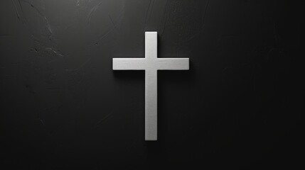 Obraz premium Christian white cross on black textured background