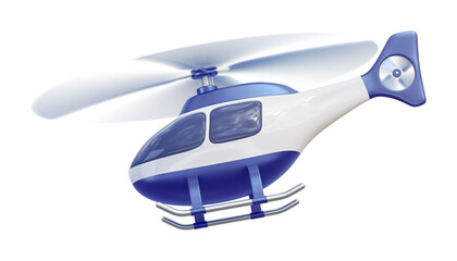 Flying helicopter with blue decor isolated on transparent background. 3D render left view
