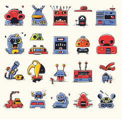 Set of Electronic Cartoonish Characters