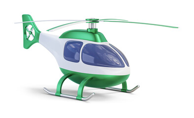 Helicopter with green decor isolated on transparent background. 3D render right front view