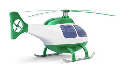 Helicopter with green decor isolated on transparent background. 3D render right back view