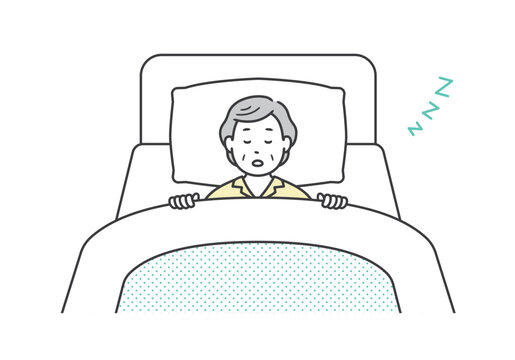recommend clip art: ベッドで熟睡するパジャマ姿の高齢女性のイラスト
                    