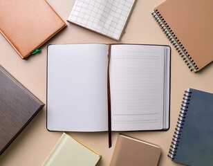 Back to school theme background, showing various types of notebooks on the table. wallpaper