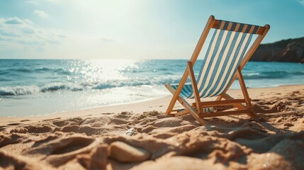 Beach Chair Facing the Ocean on a Sunny Day