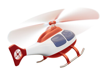 Flying helicopter with orange decor isolated on transparent background. 3D render right back view