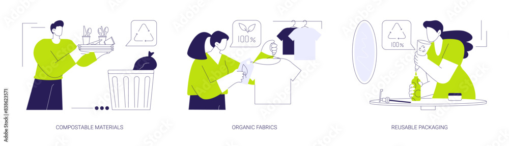 Sticker Biodegradable materials abstract concept vector illustrations.