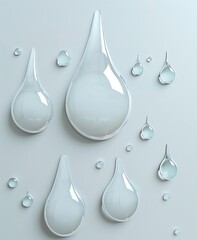 Fototapeta premium Close-up of various water droplets on a smooth surface, creating a clean and minimalistic aesthetic, perfect for backgrounds and designs.