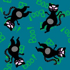 Halloween animals seamless cats and pumpkins pattern for wrapping paper