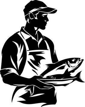 fisherman holding fish black and white clip art preview