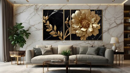 Marble wallpaper decorated with intricate floral designs, serves as elegant wall decor.
