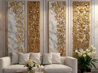 Wall Art, Marble Background with Floral Designs, Wall Decor