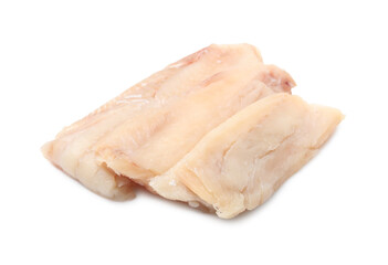 Pieces of raw cod fish isolated on white