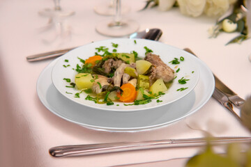 Healthy food, chicken soup with vegetables