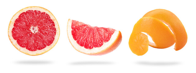 Fresh grapefruits with peel isolated on white, set