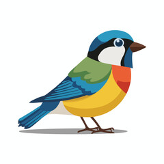 Spring bird. Beautiful birdie sits on branch. Colored flat vector illustration isolated on white background.