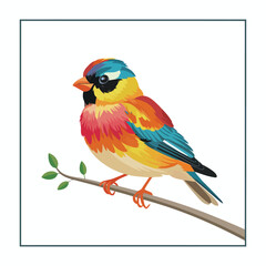 Fototapeta premium Spring bird. Beautiful birdie sits on branch. Colored flat vector illustration isolated on white background.