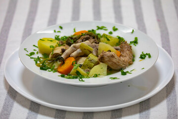 Healthy food, chicken soup with vegetables