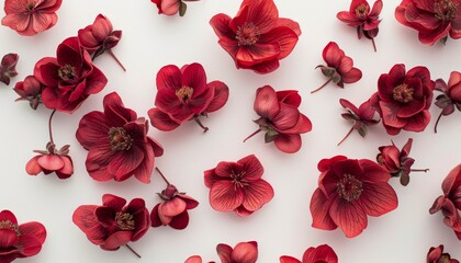 Beautiful red flowers arranged on a white background, showcasing elegance and sophistication. Ideal for floral and nature-themed projects.