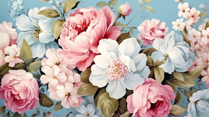 Beautiful chintz pattern illustrations with delicate florals and soft pastel colors in high definition quality.