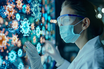 Scientist Examining Molecular Models in Lab