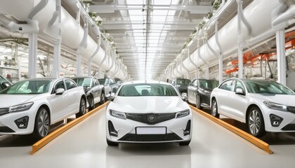 Fototapeta premium Efficient Factory Assembly Line Producing Modern Cars in High Volume