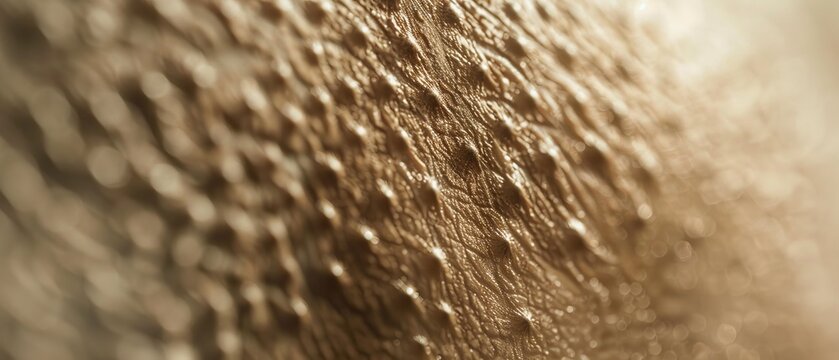 Macro close-up of human skin texture with goosebumps, highlighting the intricate details and natural patterns in a warm light.