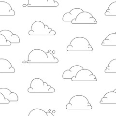 Cumulus cloud cartoon. Seamless pattern. Coloring Page. Sky air symbol. Vector drawing. Design ornaments.