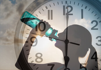 Active sports person drinking water staying hydrated 