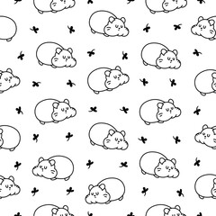 Cute kawaii hamster. Seamless pattern. Coloring Page. Cartoon funny animals character. Hand drawn style. Vector drawing. Design ornaments.