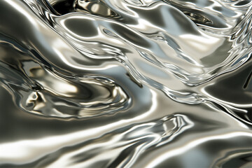 Glossy silver metal fluid glossy chrome mirror water effect background backdrop texture