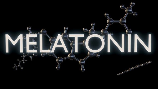 3d animation of structure of melatonin chemical structure, it is a hormone that your brain produces in response to darkness. 