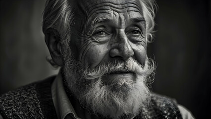 Detailed portrait of a kind-faced elderly man with expressive eyes and a full beard