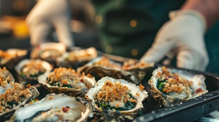 A seafood chef preparing classic lobster bisque soup, blending creamy broth with chunks of tender lobster meat and aromatic herbs.
