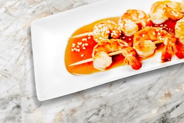 Roast tasty Prawns Shrimps dish