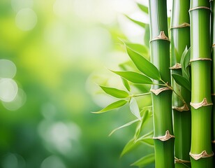 Green bamboo on blurred backdrop with room for text