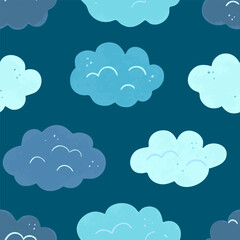 Obraz premium Seamless pattern with cute cartoon clouds. Vector illustration.