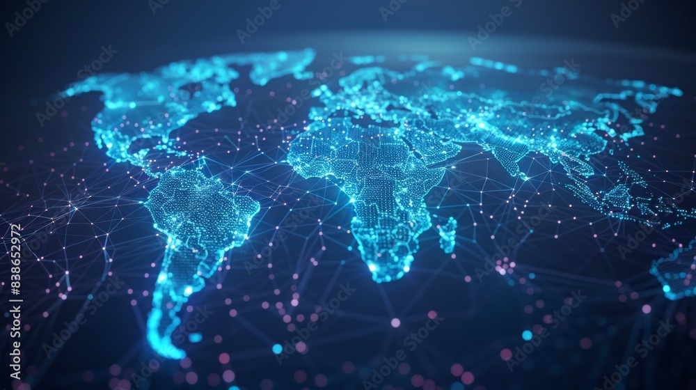 Wall mural digital world map with network connection